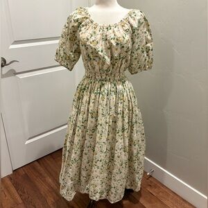 DownEast Floral Dress with Green and Yellow Accents Pockets Very Flattering